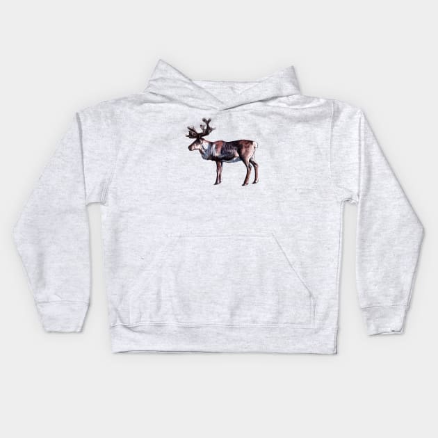 Reindeer - Watercolor and Ink Illustration Kids Hoodie by AquarellChill